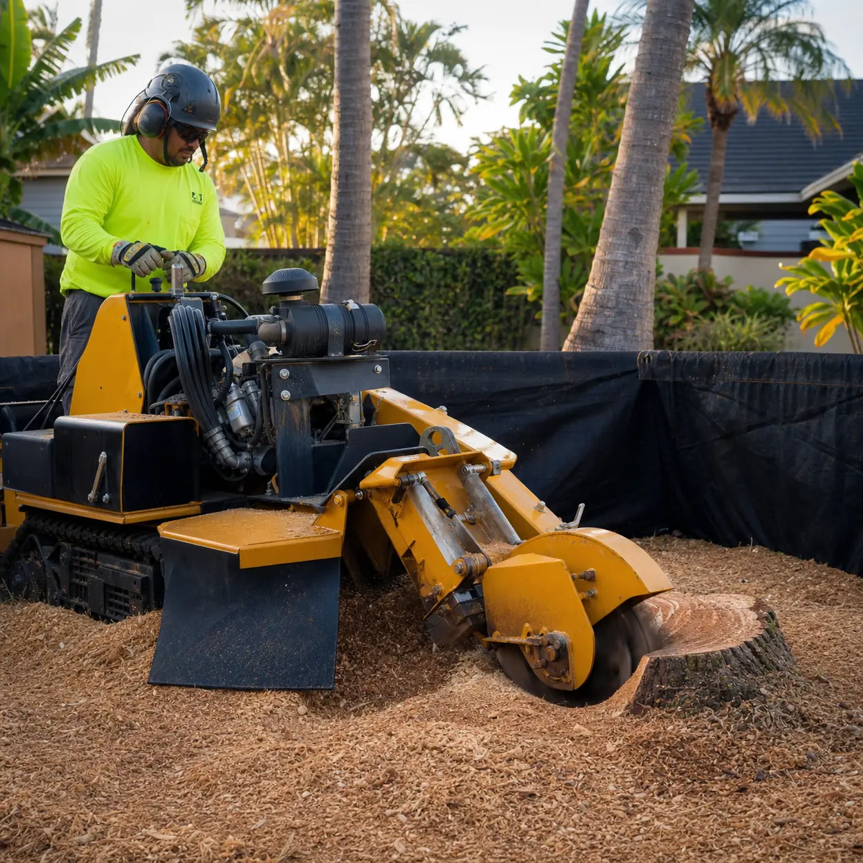 Professional stump grinding at a residential property in Oahu