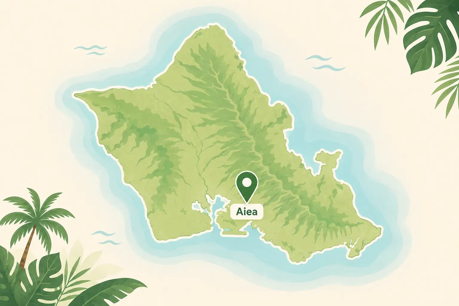 Map of Oahu highlighting Aiea