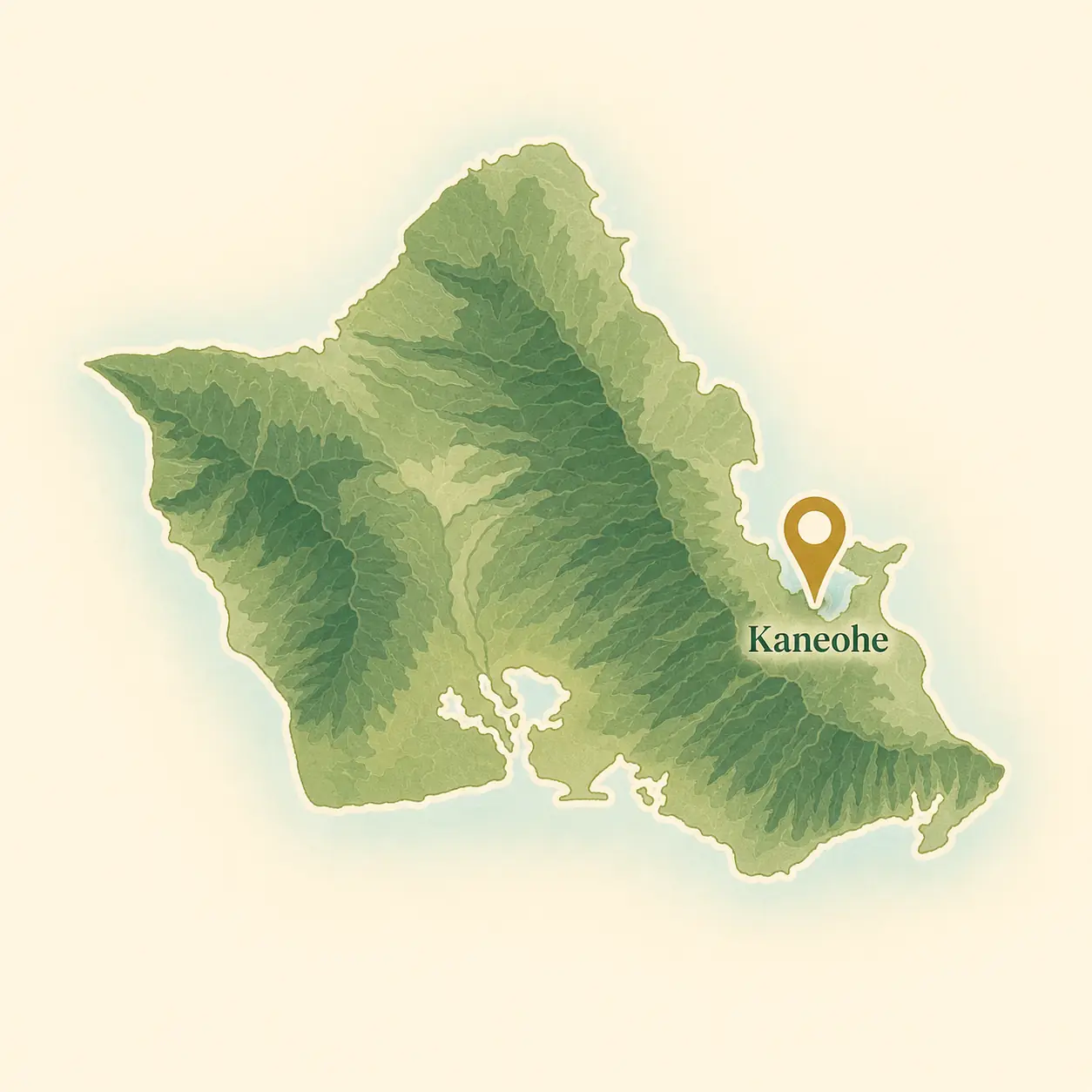 Map of Oahu highlighting Kaneohe