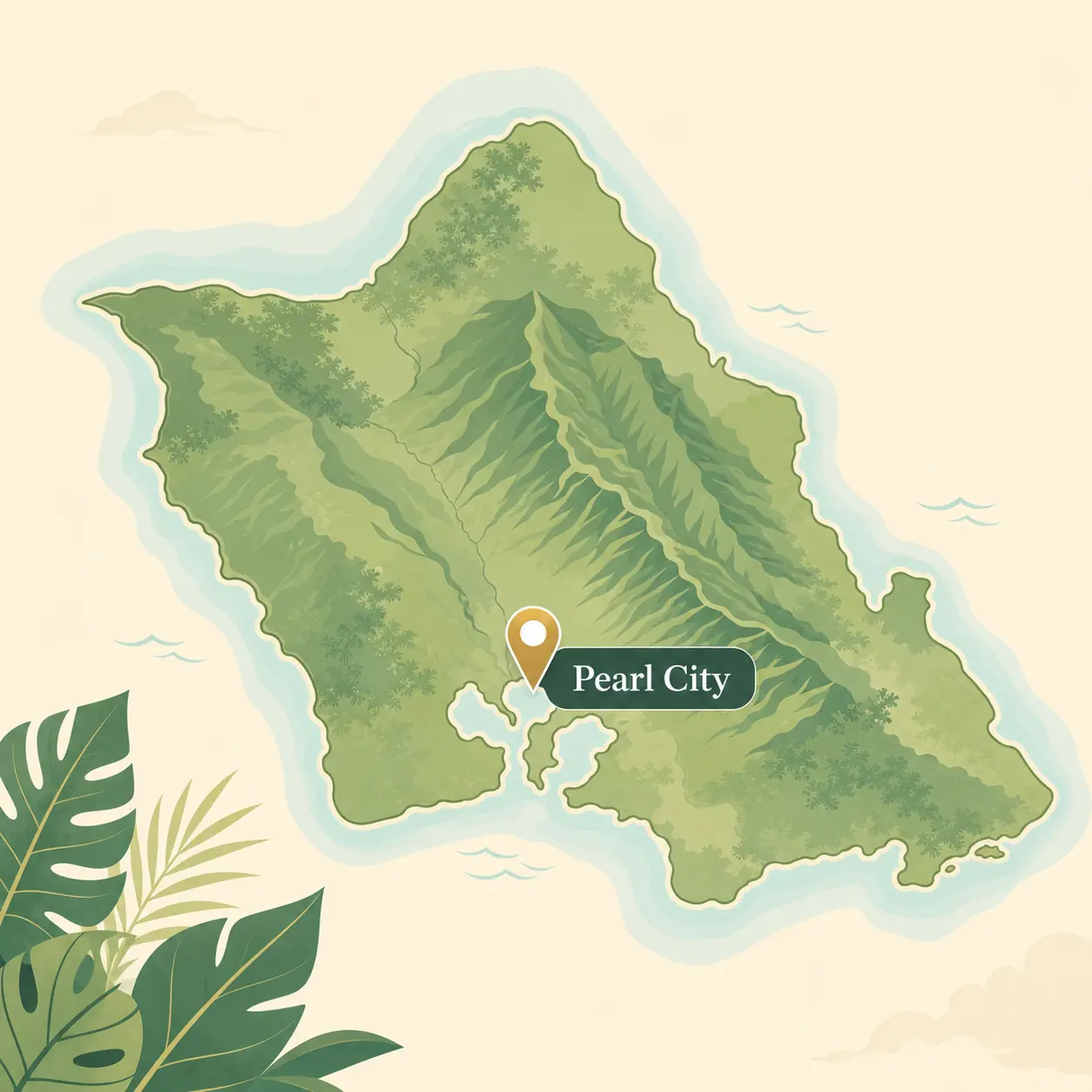 Map of Oahu highlighting Pearl City