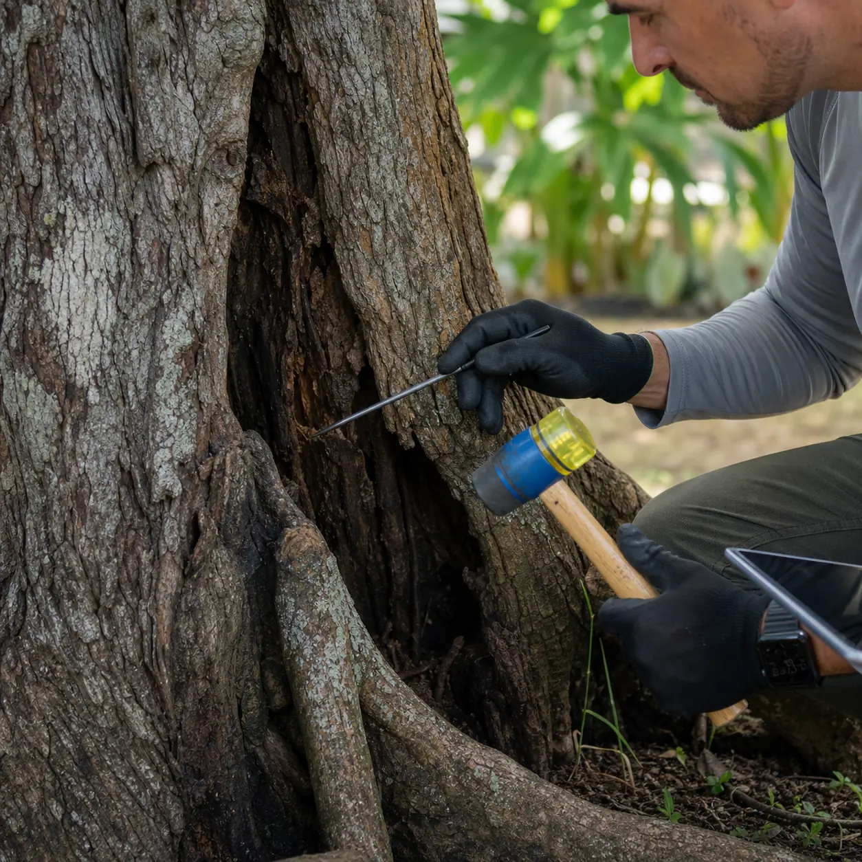 ISA certified arborist conducting a hazardous tree assessment in Honolulu