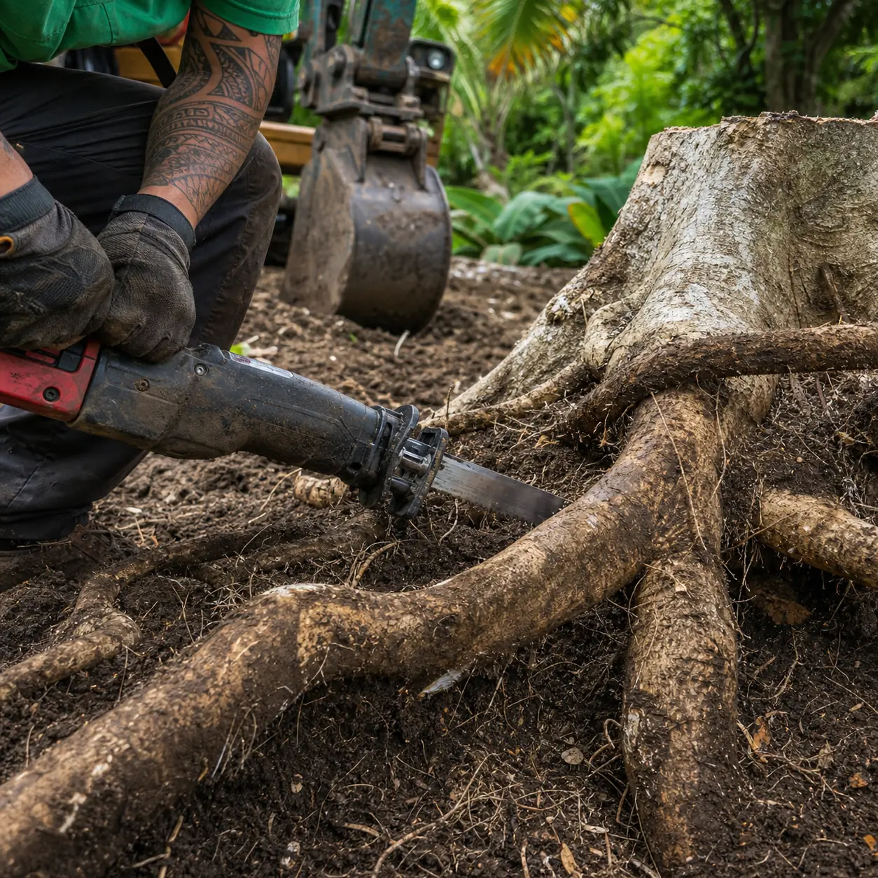 Full stump and root ball removal in a Honolulu residential yard
